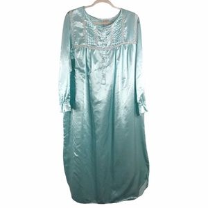 Vintage Aqua Blue Satin Flannel Nightgown